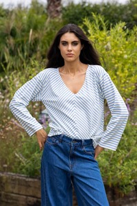 Charlo: Sabrina Top Stripe Blue Cream