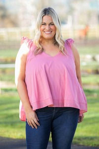 Stella Royal Plus Size Clothing: Quinn V Neck Top Pink