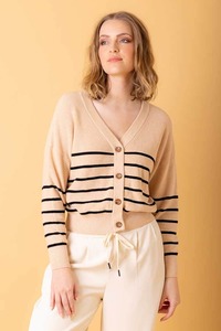 Cardis: Jenna Striped Cardigan Beige