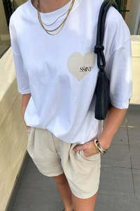 T Shirts: SSAINT Heart Tee White Cream