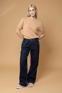Womens Jeans: Ruby Wide Leg Dark Blue Denim Jean