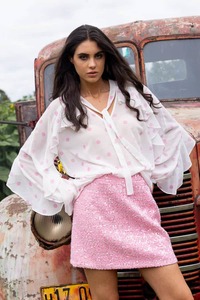 Skirts: Mickey Tweed Mini Sequin Skirt Pink