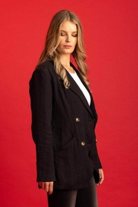 Pretty Basics Outerwear: Asta Blazer Black Linen