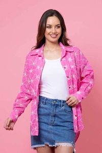 Sale Tops: Barbie Embroidered Shirt Pink