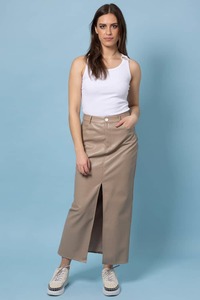 Maxi Skirts: Briar Faux Leather Maxi Skirt Stone