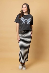 Maxi Skirts: Sadie Skirt Black Cream Stripe
