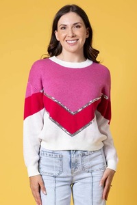 Womens Knitwear: Elliot Sequin Knit Jumper Pink White