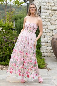 Race Day Dress: Milan Embroidered Strapless Maxi Dress Blush Pink